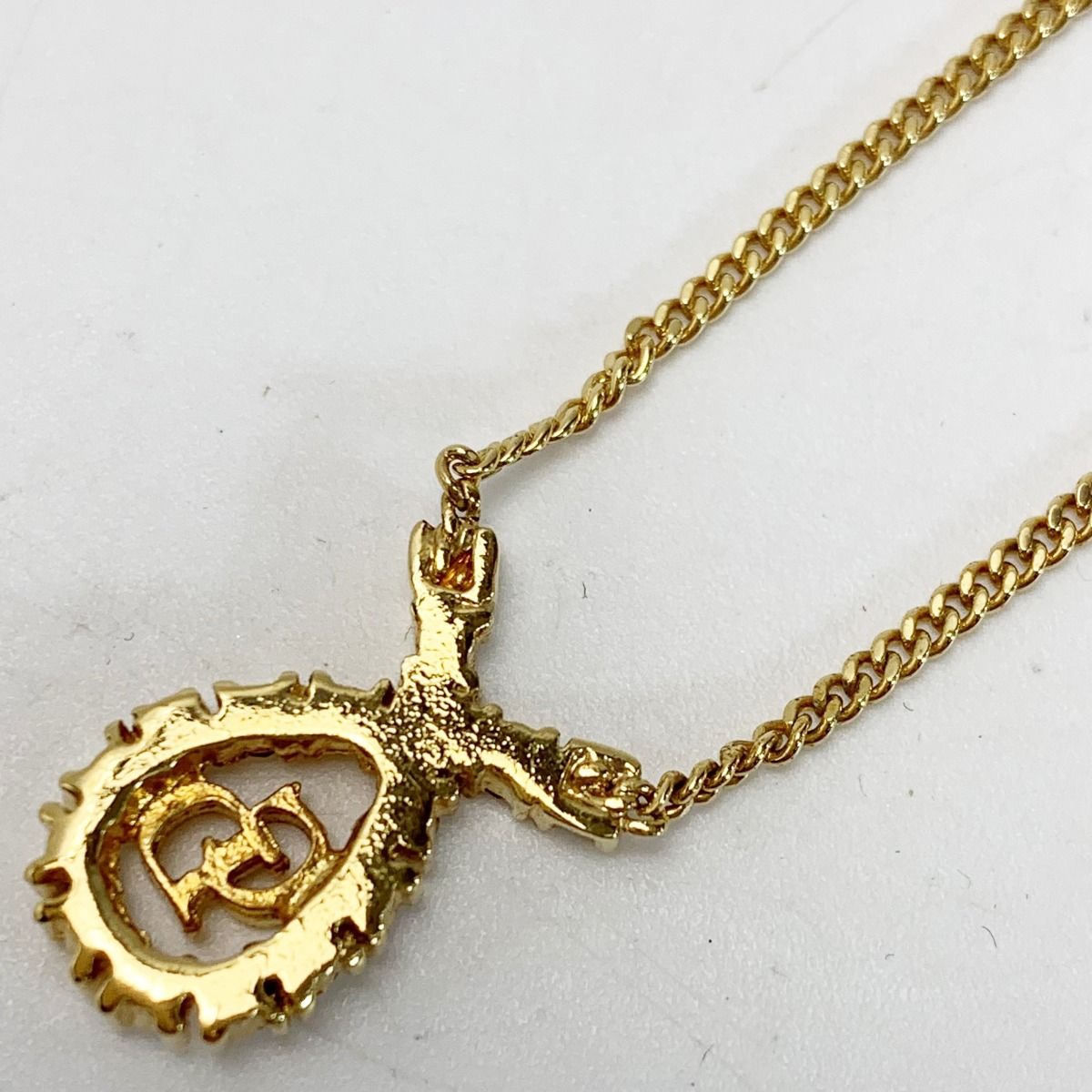 Christian Dior CD Logo GP Plated Rhinestone Gold Necklace — view 3