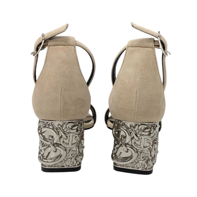 Hermes Gram 60 Sandals Shoes Suede Beige Silver Chaine D'ancre Metal Heel Strap — view 5