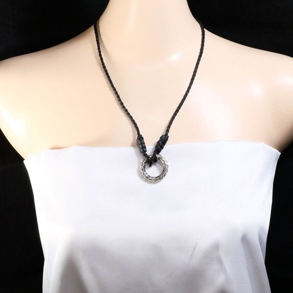 Bottega Veneta Intrecciato Circle Silver Leather Necklace 56 cm — view 3