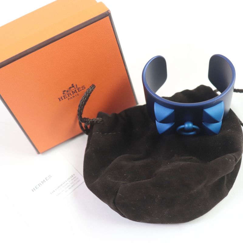 Hermes Collierd Chien Studded Bracelet Bangle Accessory Blue — view 3