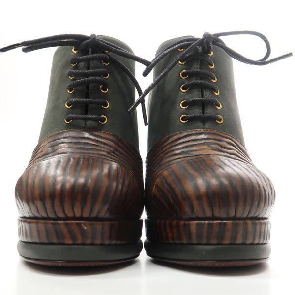 Chanel Booties Chunky Heel 14 A C7257 Lace Up 36 Leather Wood-like — view 4
