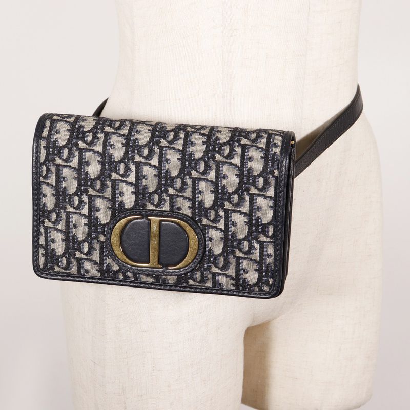 Christian Dior 2-Way Waist Pouch Trotter Oblique Canvas Leather Navy — view 8