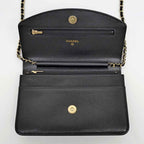 Chanel Chain Wallet Ap4653 Grained Shiny Calfskin Black Gold Hardware — view 5