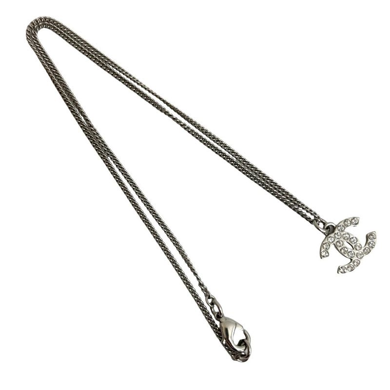 Chanel Coco Mark Metal Rhinestone Chain Necklace Pendant 13FV — view 5