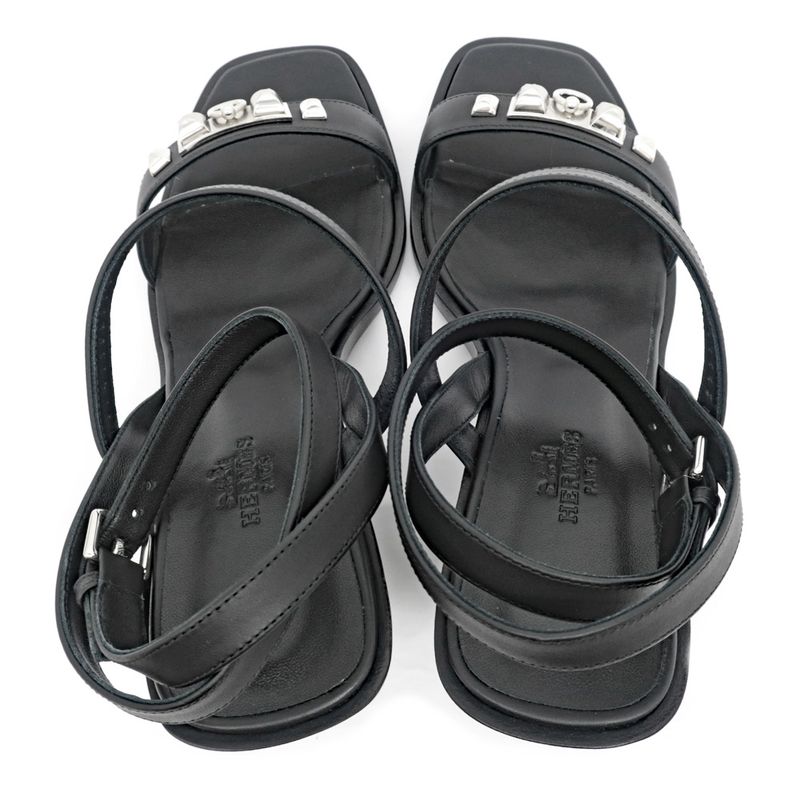 Hermes Sandals Eveless BK 37 1 2 Leather Ankle Strap — view 7