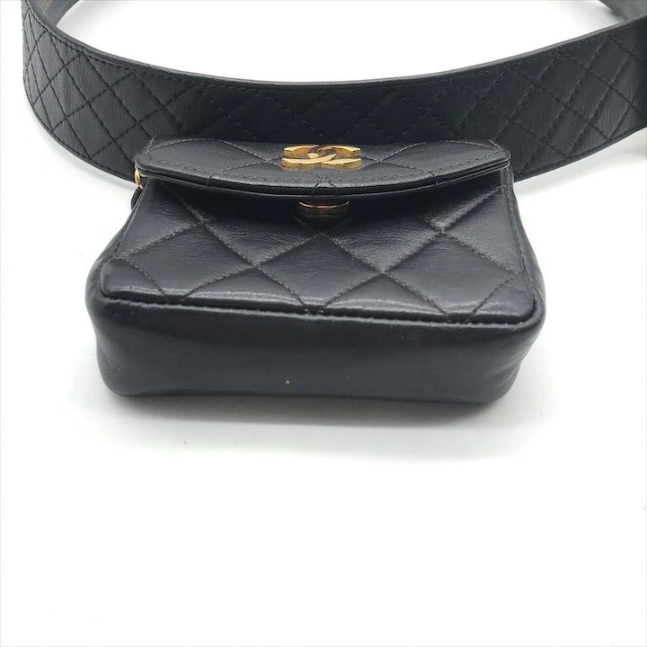 Chanel CC Logo Push Lock Mini Quilted Waist Pouch Black — view 3