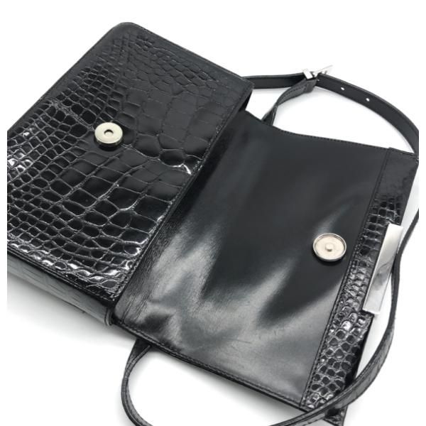 Gucci Croco Center Split Logo Shoulder Bag Black — view 7