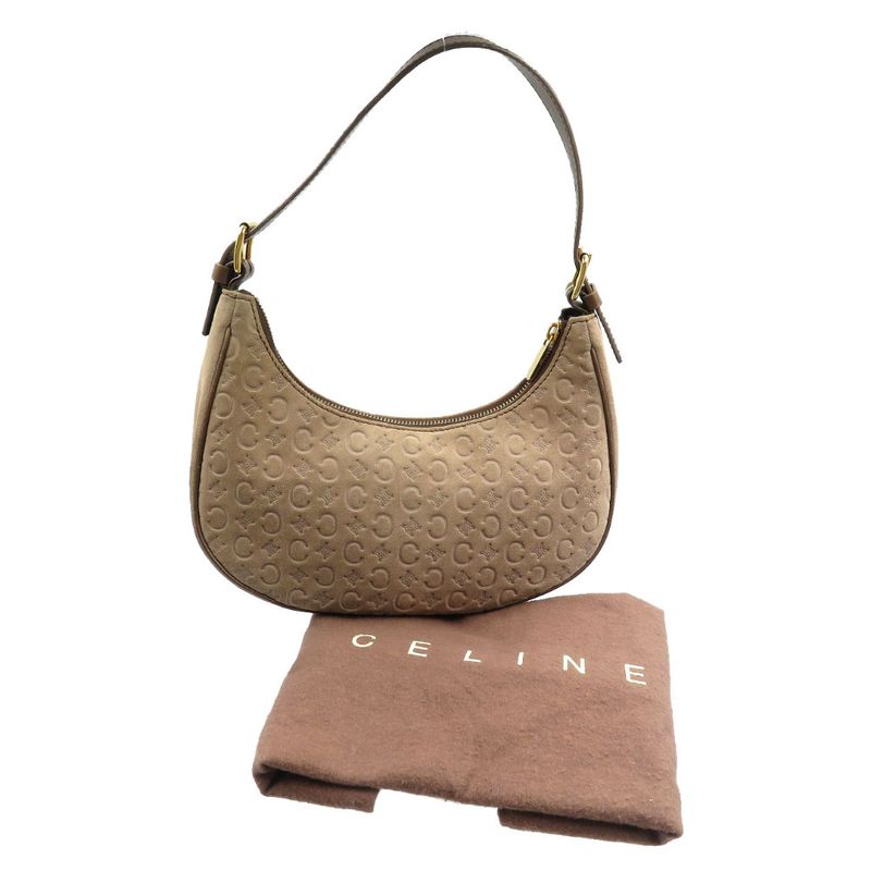 Celine Vintage Half Moon C Macadam Pattern Suede Gold Hardware Mocha Brown — view 3