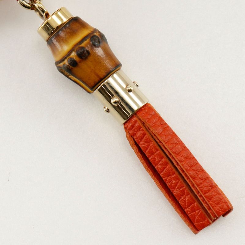 Gucci Round Zipper Bamboo Tassel Bicolor Calf Pink Orange Long — view 8