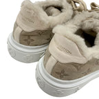Louis Vuitton Time Out Line Monogram Sneakers Shoes Suede Leather Mouton Beige — view 9