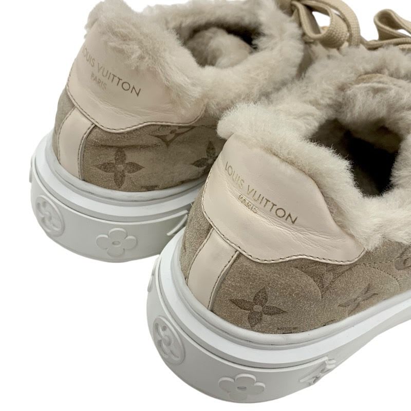 Louis Vuitton Time Out Line Monogram Sneakers Shoes Suede Leather Mouton Beige — view 9