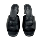 Hermes ELIA Sandals Shoes Leather Black Mule Circle Cut — view 2