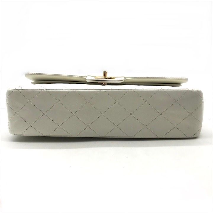 Chanel CC Logo Turnlock Lambskin Double Flap Chain Shoulder Bag White — view 3
