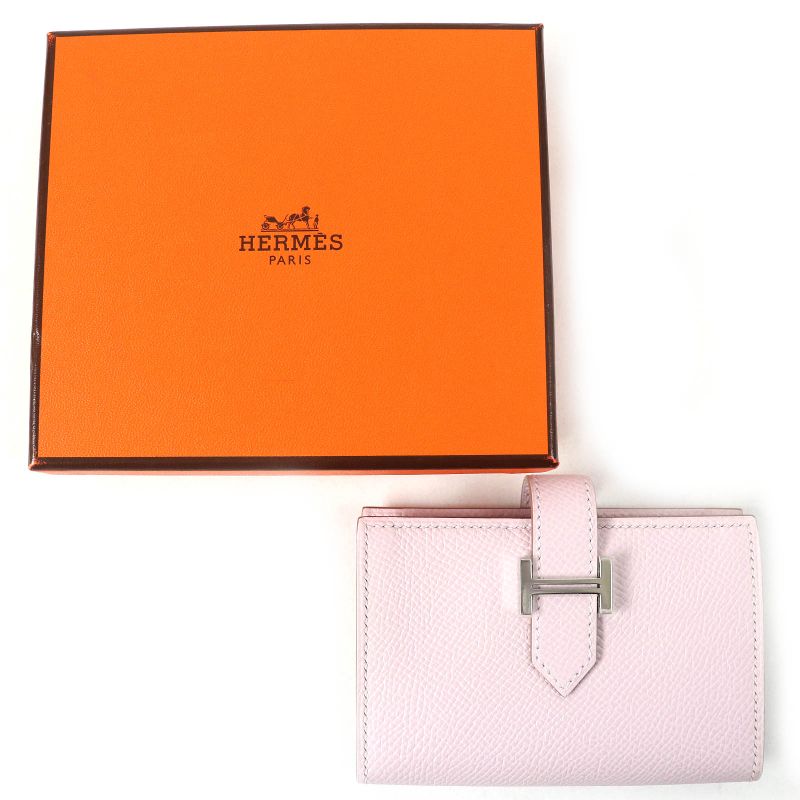 Hermes Bearn Mini Mauve Pere Silver Hardware Vaux Epson Compact Wallet Bifold — view 2