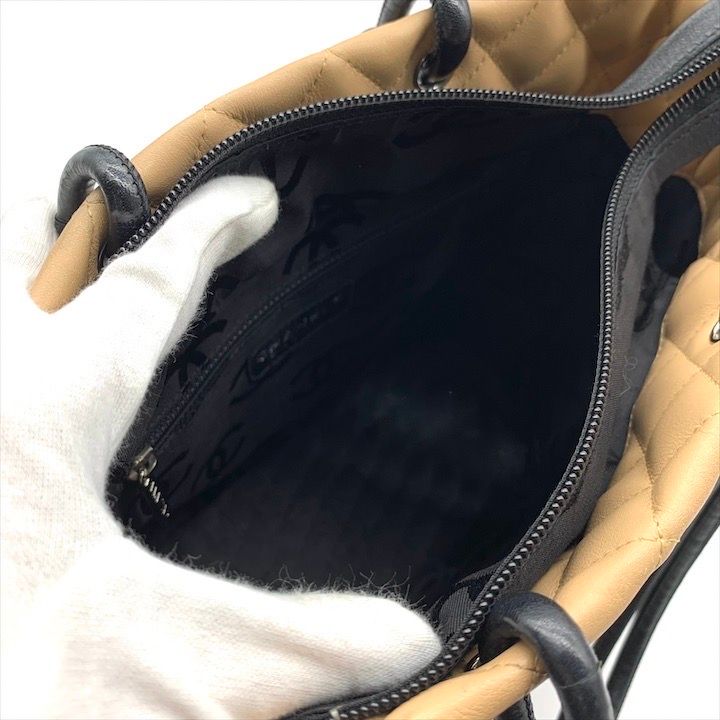 Chanel Cambon Quilted Leather CC Logo Hand Bag Beige Black Bag — view 8