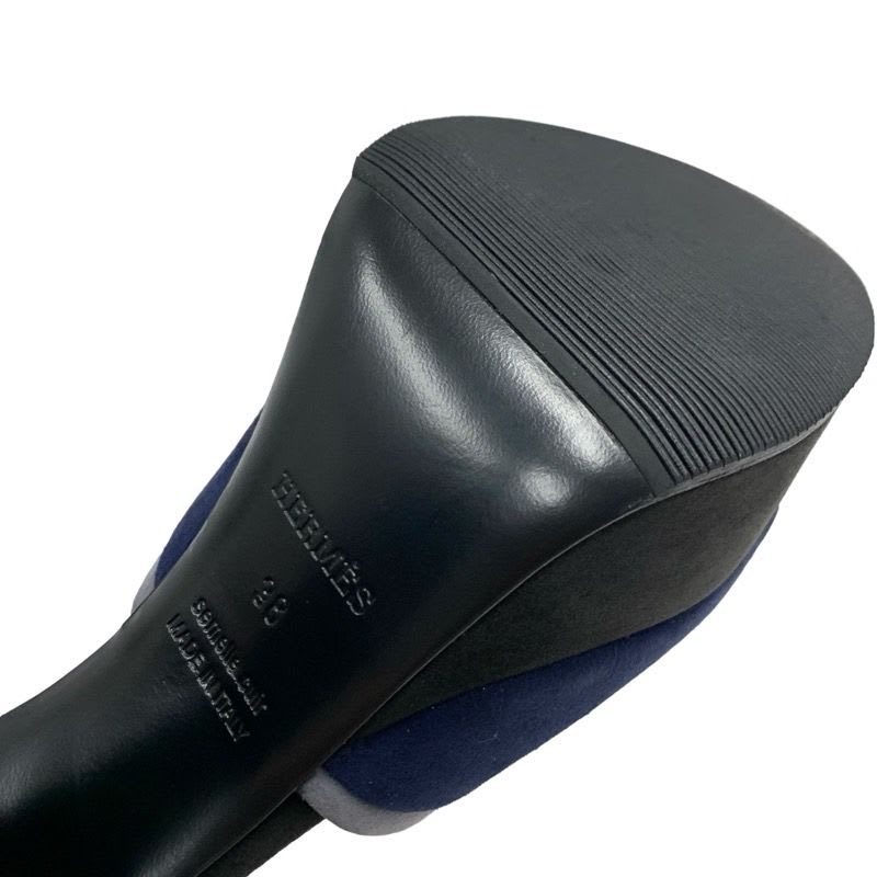 Hermes Sandals Shoes Suede Navy Black Gray Ankle Strap — view 8