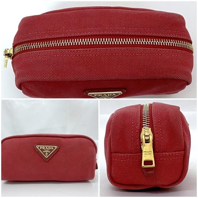 Prada Pouch Red 1 N0175 Small Bag Canvas Leather — view 3
