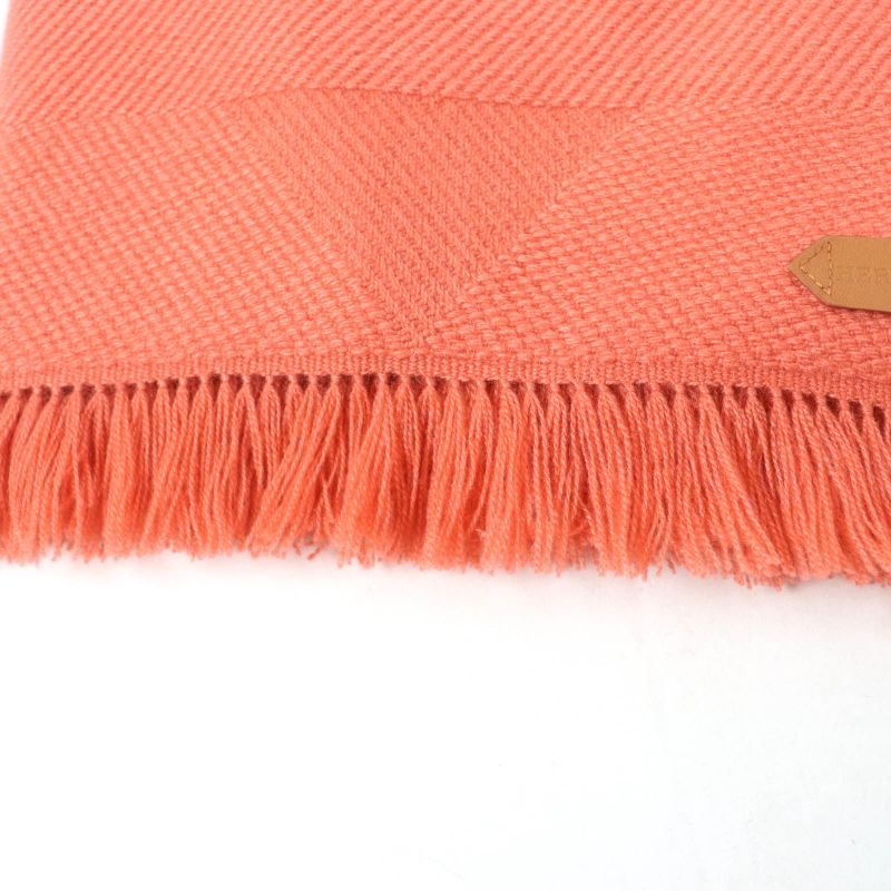 Hermes Grand Chevron 100% Cashmere Rose Blush Leather Scarf With Logo Patch — view 8