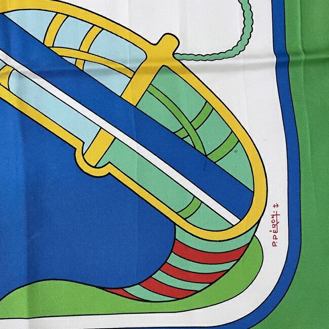 Hermes Scarf Carre 90 Green Blue White Thalass — view 5