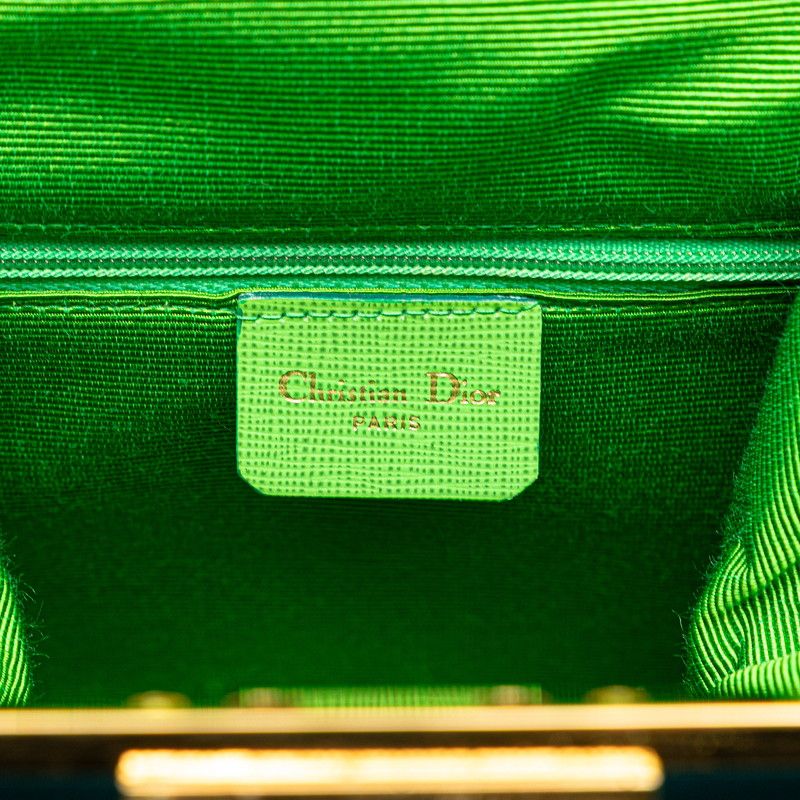 Dior Gusset Shoulder Bag 2-Way Blue Green Satin Canvas — view 8