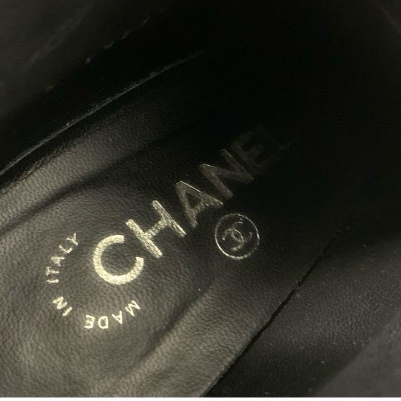 Chanel Boots Short Shoes Leather Black Booties Lace Up Coco Mark Pearl — view 9
