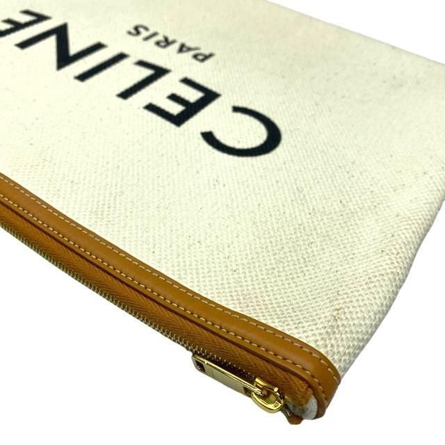 Celine Clutch Bag Second Large Pouch Handbag Logo Canvas Leather Ivory — view 3