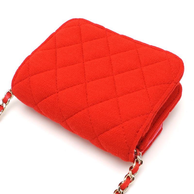 Chanel Shoulder Mini Quilted Chain Cotton Red Bag — view 5