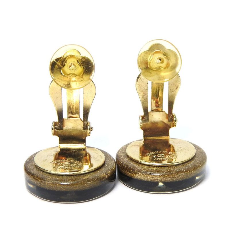 Chanel Earrings Coco Mark Clover Four Leaves Black Gold Plated GP 01 C Accessory — view 4