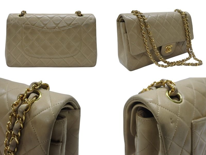 Chanel Quilted 25 Double Flap Chain Shoulder Bag Lambskin Beige Gold — view 3