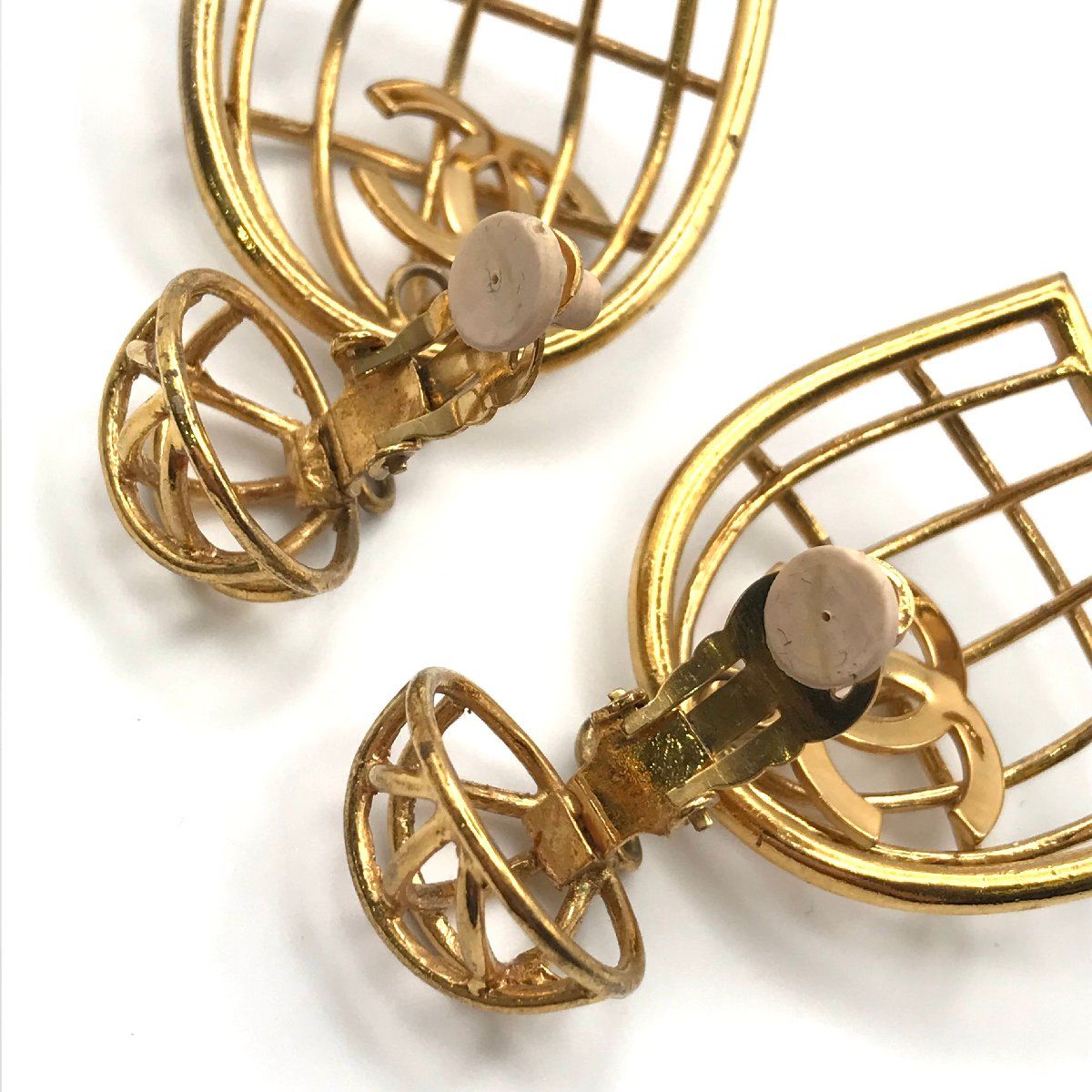Chanel CC Logo Birdcage Vintage Swing Earrings 2 9 Gold — view 5