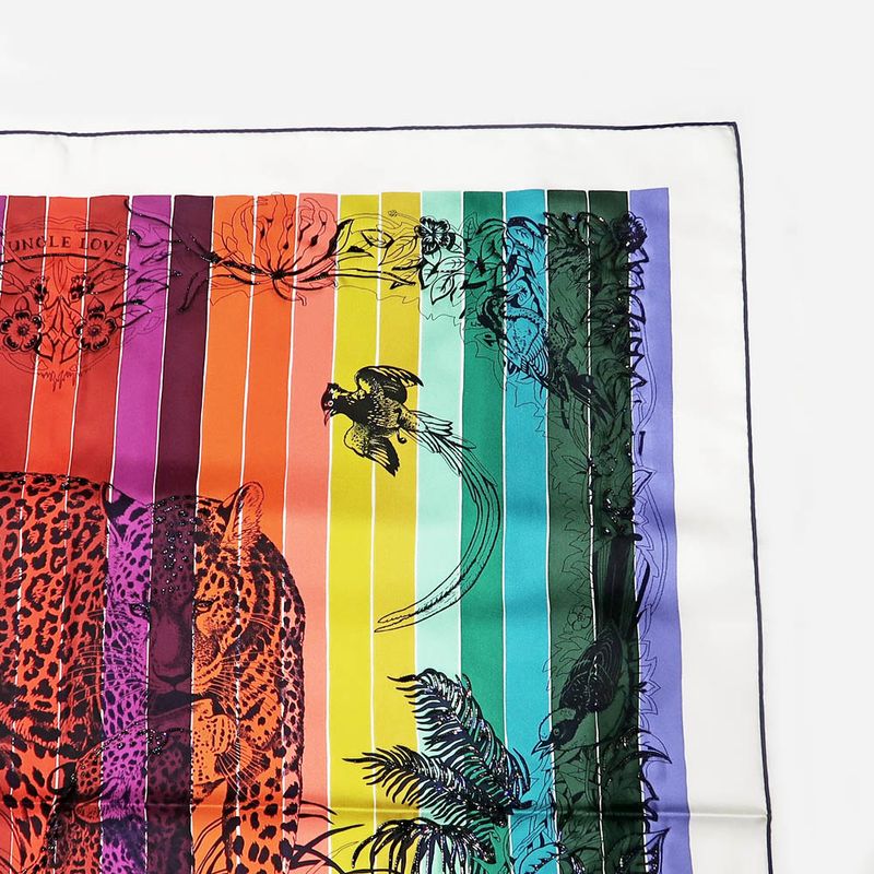 Hermes Carre 90 Scarf Jungle Love Rainbow 100% Silk Multicolor Bead — view 6