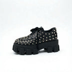 Prada Monolith Loafers Leather Shoes Black Silver Studded Lace Up — view 3