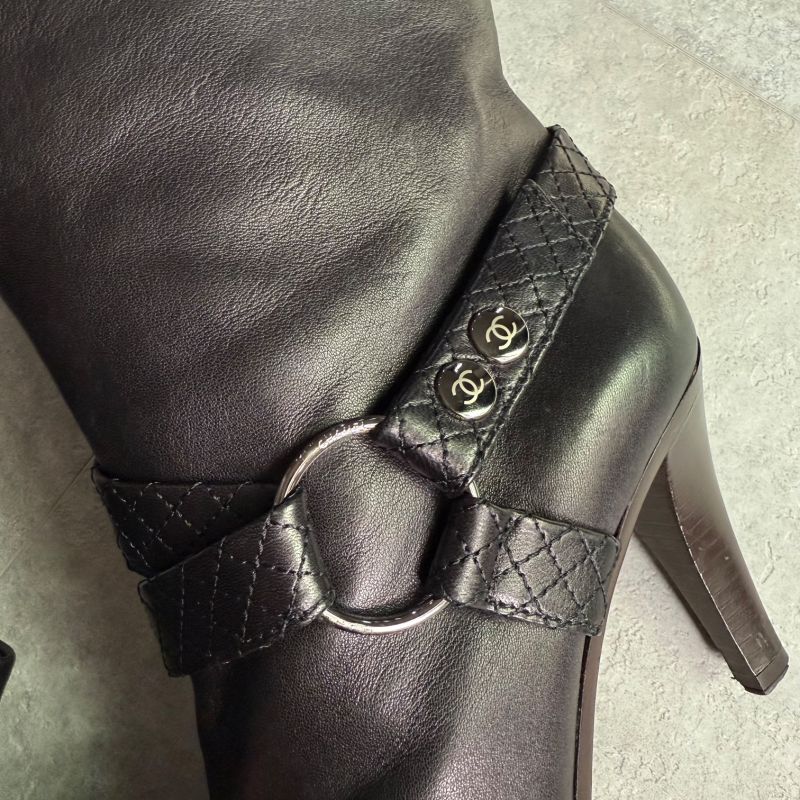 Chanel Quilted Leather Belt Boots Coco Mark Medium Length Black 37 C — view 7