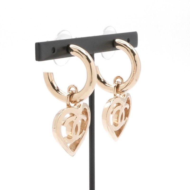 Chanel Earrings Gold Coco Mark Hoop Heart — view 8