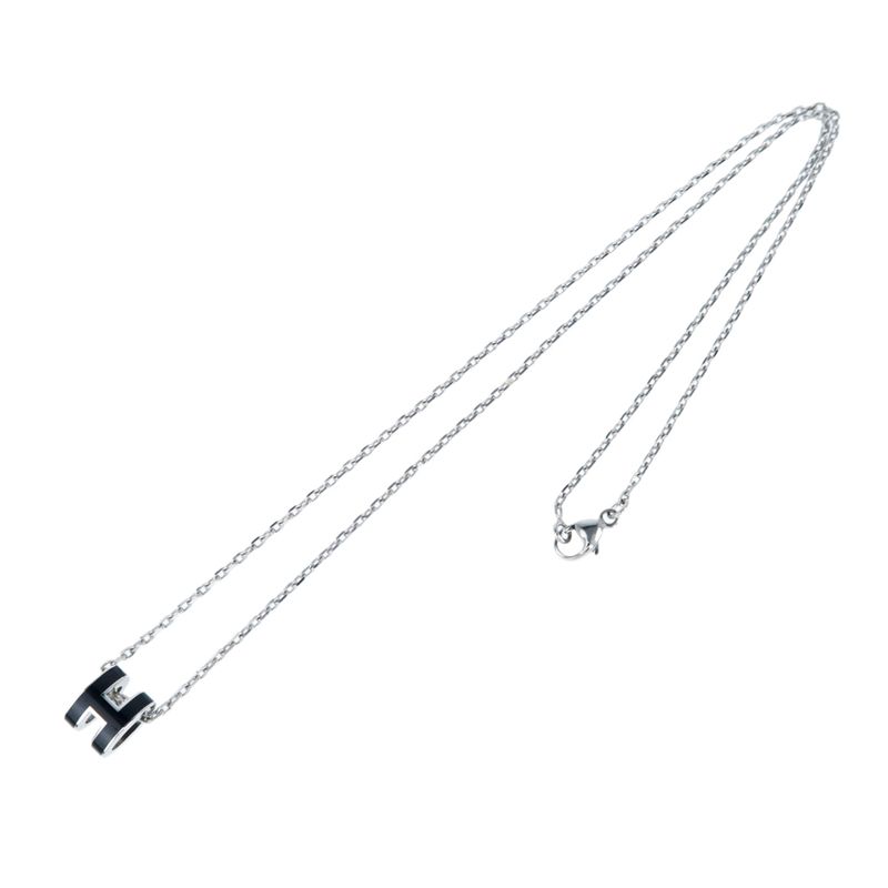 Hermes Necklace Pop Ash Mini Pendant H Black Silver-color Accessories — view 8