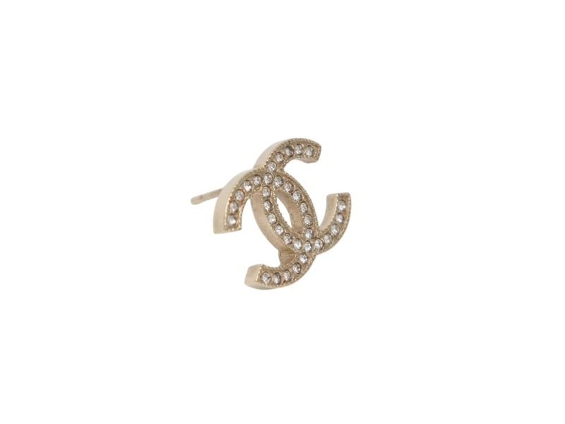 Chanel CC Logo Earrings 09 Rhinestone Metal Silver Clear — view 3