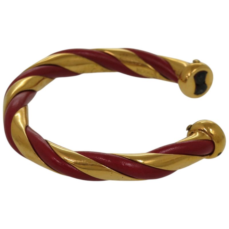 Hermes Twisted Metal Leather Red Gold Hardware Bangle 0079 — view 6