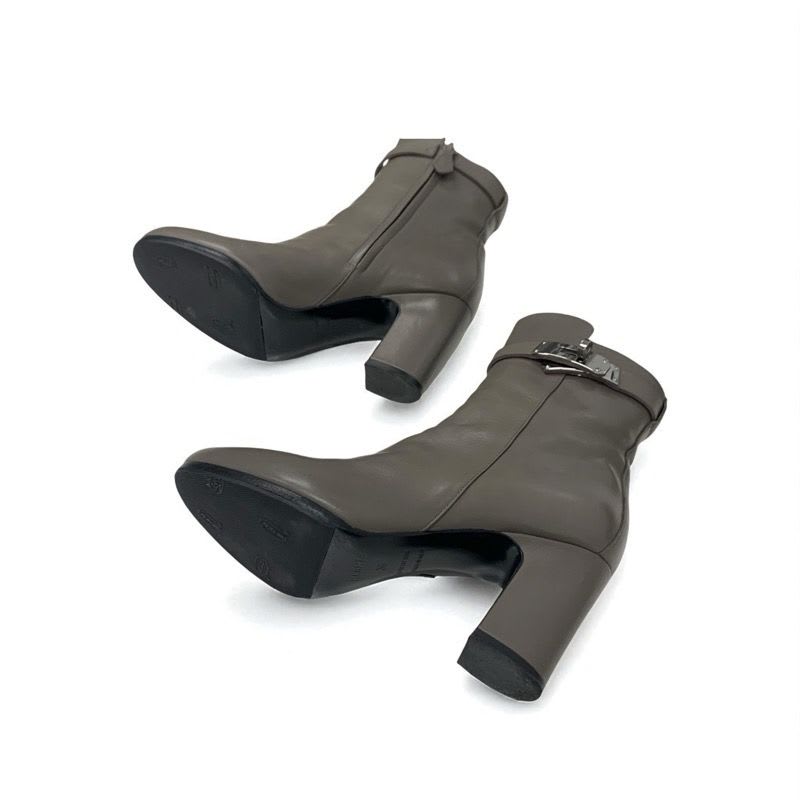 Hermes Boots Short Shoes Leather Grey Silver Kelly Hardware — view 7