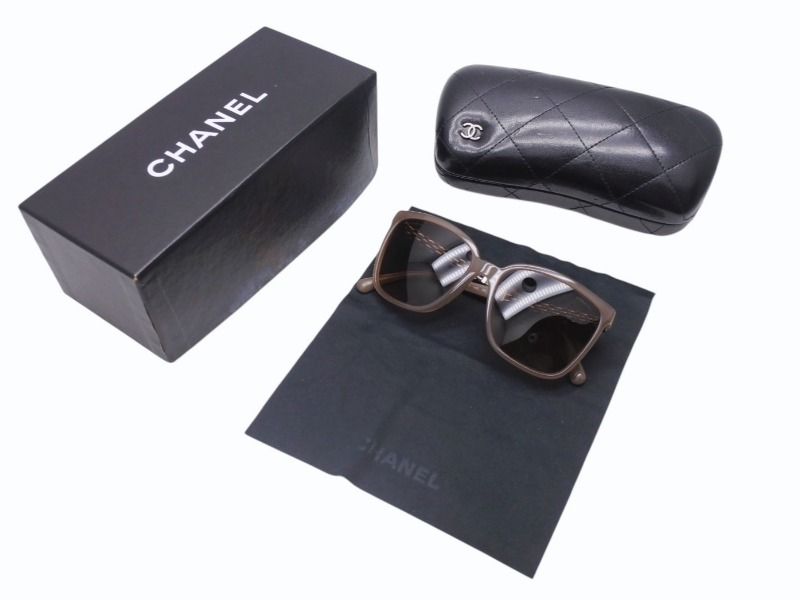 Chanel Sunglasses Chain Temple Acetate Metal Brown Silver Eyewear