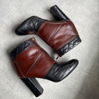 Chanel Quilted Coco Mark Zip Up Boots Leather Brown Black Bicolor 37 C — view 4