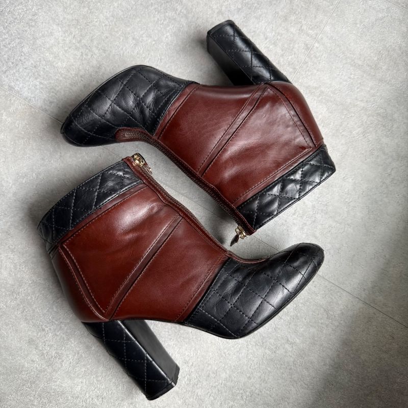 Chanel Quilted Coco Mark Zip Up Boots Leather Brown Black Bicolor 37 C — view 4