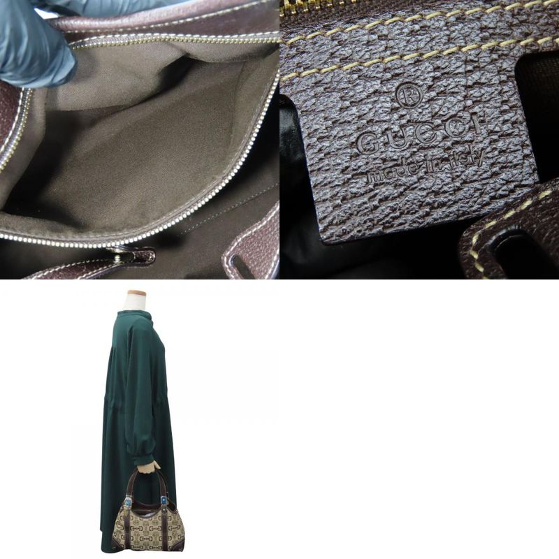 Gucci Handbag Horsebit Canvas Leather Beige Brown Gold Hardware Casual — view 9