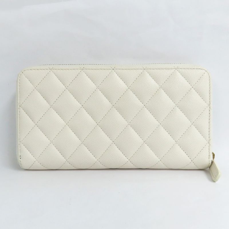 Chanel Long Zip Wallet Ap3337 Quilted Caviar Leather White Gdhardware — view 2