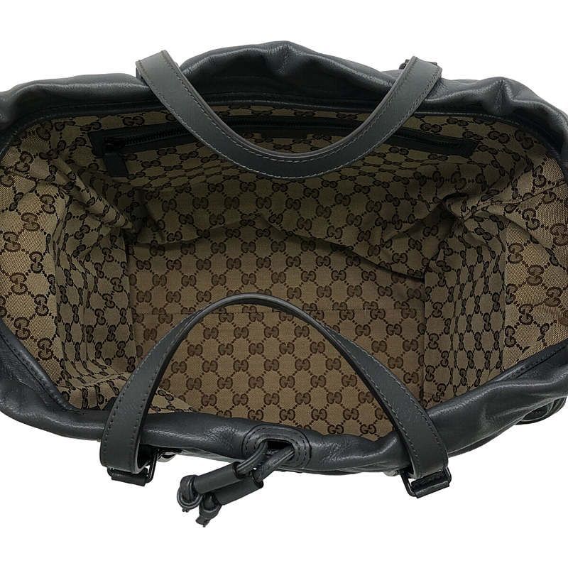 Gucci Drawstring Leather Tote Bag Lined With GG Total Logo Gray — view 3
