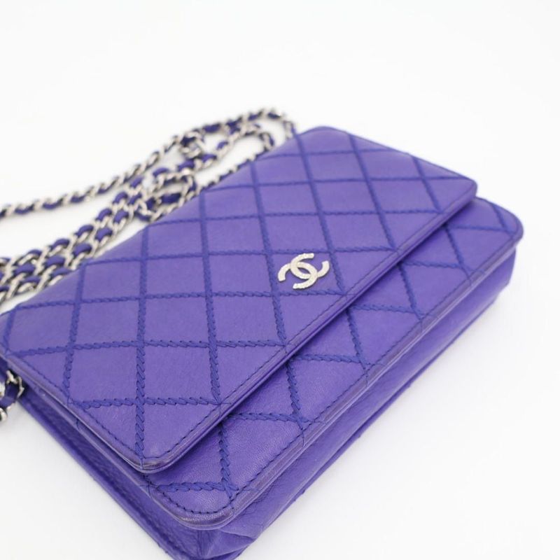 Chanel Chain Wallet Shoulder Bag Women Leather Blue — view 8