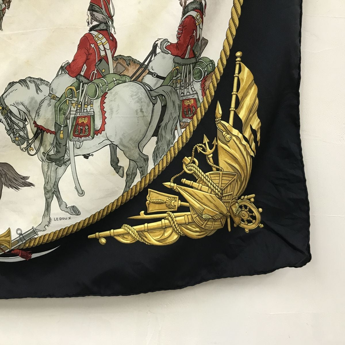Hermes Carre 90 Marine Et Cavalerie Sea and Cavalry Large Scarf Black Multi All-over Print Silk — view 8