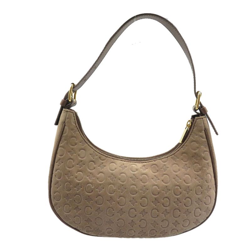 Celine Vintage Half Moon C Macadam Pattern Suede Gold Hardware Mocha Brown — view 2