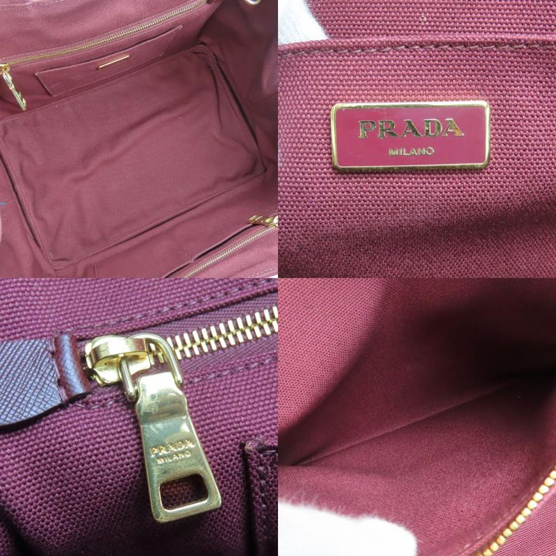 Prada Tote Bag Canapa B2642 O Studded Canvas Amaranto Wine Red Gold Hardware — view 7