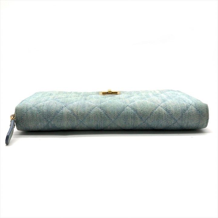 Chanel CC Logo Quilted Denim Zip Around Wallet Blue — view 3
