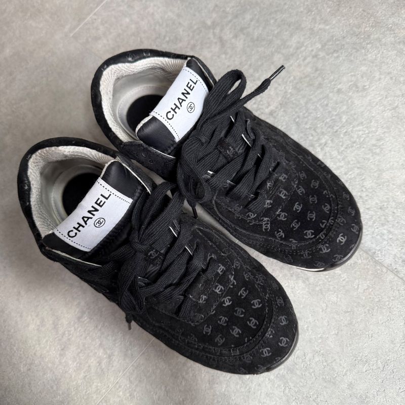 Chanel Coco Mark Sneakers Suede Mesh Logo Black White 38 — view 2